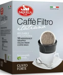 saquella shop 29 Saquella Caffé Filtro Gusto Forte Reusable One Cup Filter & 10 X Italian Coffee Bags