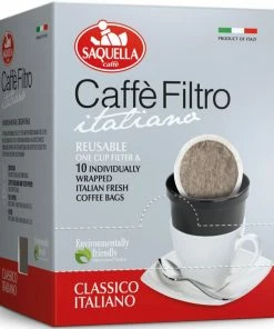 saquella shop 27 Saquella Caffé Filtro Classico Italiano Reusable One Cup Filter & 10 X Italian Coffee Bags